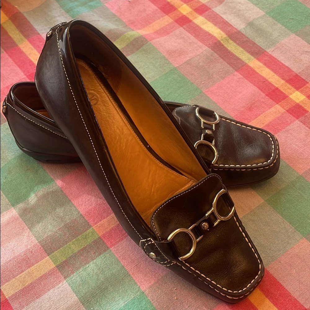 Cole Haan Black and Silver Leather Loafers size 9